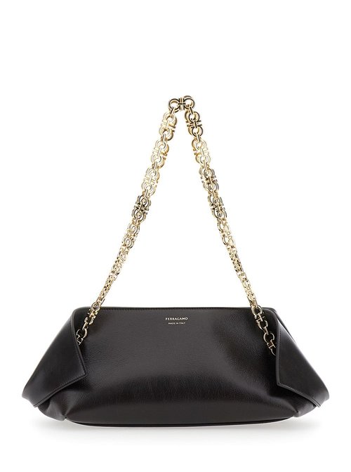 Ferragamo Shoulder Bag With Logo Strap And Logo Lettering On The FrOnt In Leather - Black/Brown/Gold Tone - 2.A371