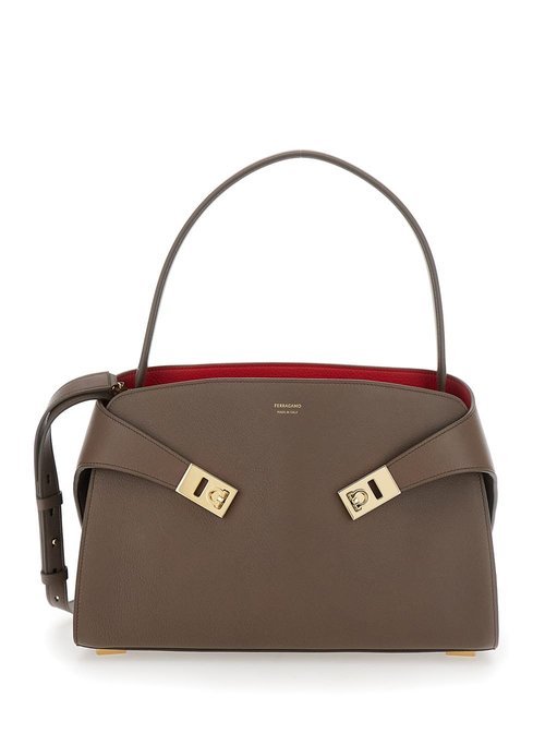 Ferragamo hug Shoulder Bag With Logo Printed On FrOnt In Leather - Grey - 2.9816