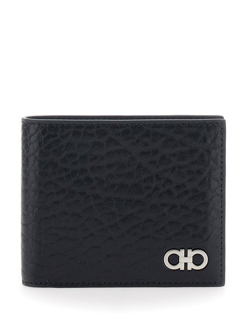 Ferragamo revival Black Wallet With Gancini Buckle On The FrOnt In Hammered Leather Man - 6617450788730