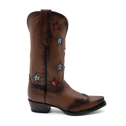 Ferrini Estrella Overlay Snip Toe Pull On Cowboy Boots - Brown - 81.96155