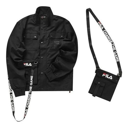 FILA FUSION Sports Functional Multiple Pockets Cargo Stand Collar Woven Jacket - Black - T11M013-03F