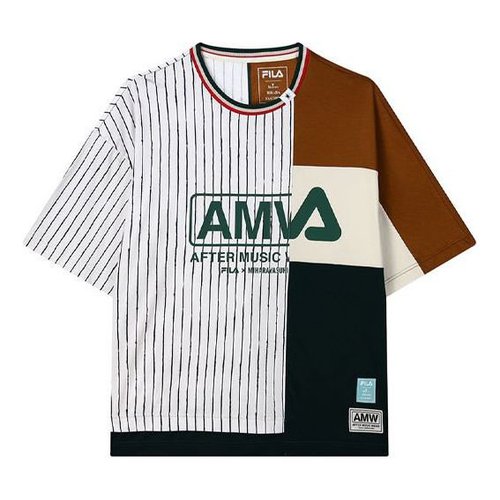 FILA x MIHARA YASUHIROCrossover Stripe Splicing Contrasting Colors Round Neck Loose Short Sleeve - Colorblock - F11M133-04F