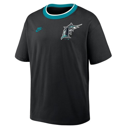 Florida Marlins Cooperstown Ringer Nike MLB T-Shirt - Black/Teal - 045Q0H6IFMV-N3R
