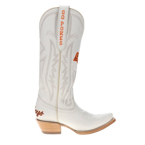 Gameday Boots Oklahoma State University Gameday Embroidered Snip Toe Pull On Cowboy Boots - Off White - GDWOKS-IV1