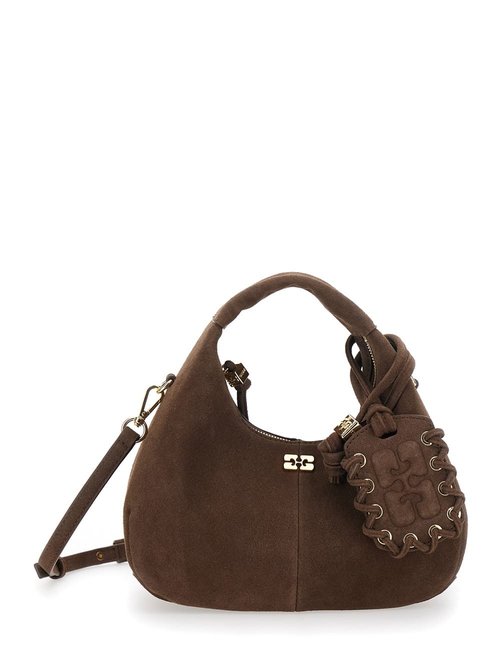 Ganni Handbag With Adjustable Shoulder Strap And Hanging Mirror On The FrOnt In Suede - Brown/Gold Tone - B2070016979