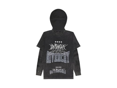 Givenchy Layered Long-Sleeve Graphic T-Shirt With Balaclava - Grey - BM71FC3Y8T-020