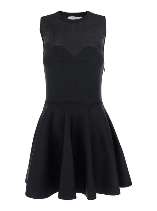 Givenchy Black Crew Neck Dress With Flared Skirt In Fabric - BW22N24ZSR-001