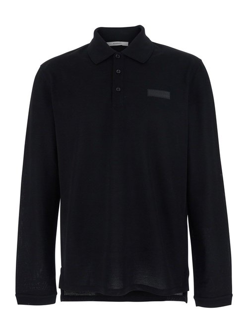 Givenchy Black Polo Shirt With Logn Sleeves And Chest Logo Patch In Cotton Man - BML00H3YSG-001