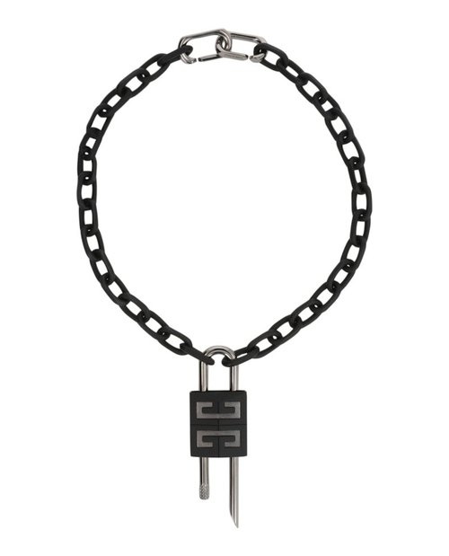 Givenchy Crystal Embellished 4G Padlock Necklace - Black