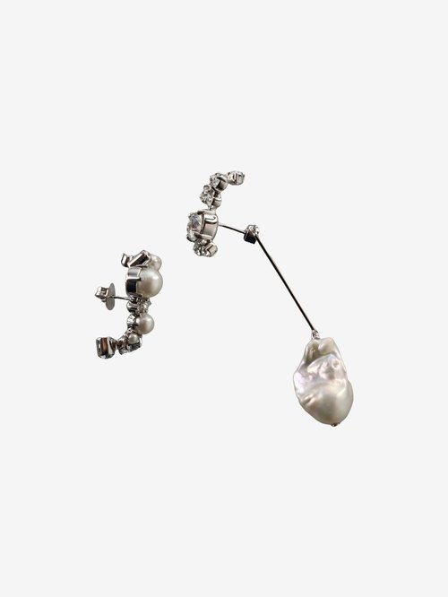 Givenchy Crystal Pearl Silvery Hoops Earrings Earrings - Brass