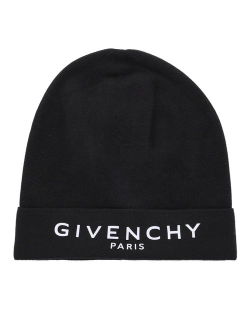 Givenchy Logo Printed Beanie - Black White Logo - 710009-757-0-1