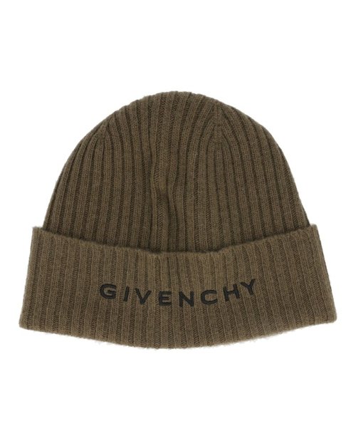 Givenchy Ribbed Embroidered Logo Beanie - Khaki/Black - GVCAPP-U7122-17