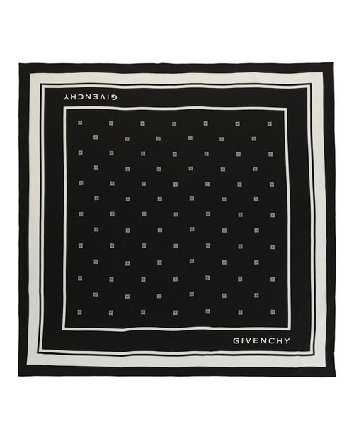Givenchy Silk Logo Scarf - Black White - 710003-266-0-5