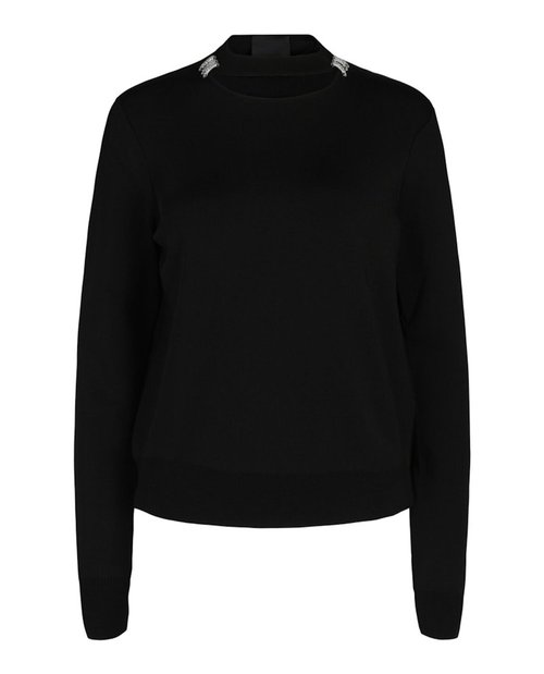Givenchy Slim Crew Neck Sweater With Crystal Details - Black - BW90N1-4ZJN-001