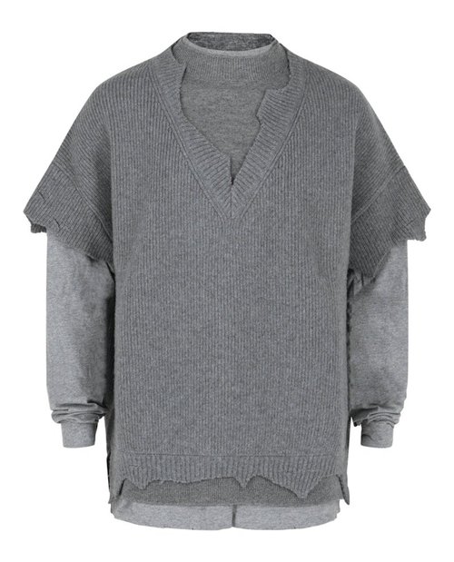 Givenchy Wool Cut And Layer Sweater - Quartz Grey - BM90MG-4YE0-097
