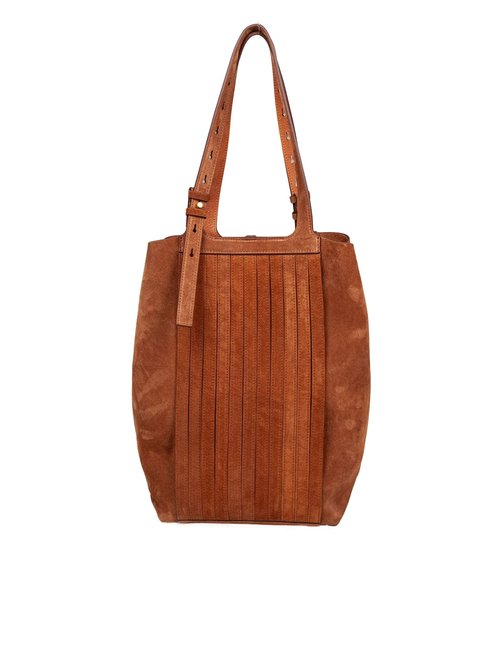 Golden Goose 24.7 Suede Shopping Bag With Fringes, Tan Color - GWA00766 A000746 55312