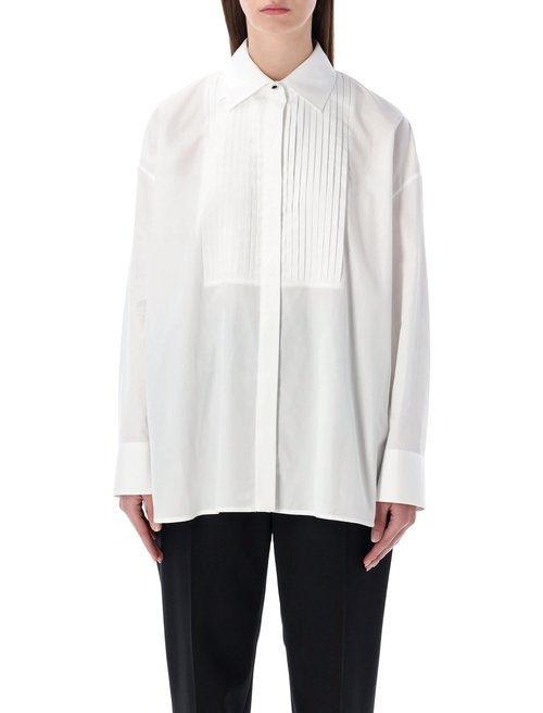 Golden Goose Oversized White Cotton Shirt With Pleated Bib And Jewel Buttons - GWP02599P002323_10359