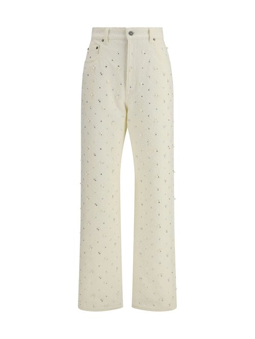 Golden Goose White Denim Pearl And Crystal Embroidered Pants - GWP00844P000840_10190