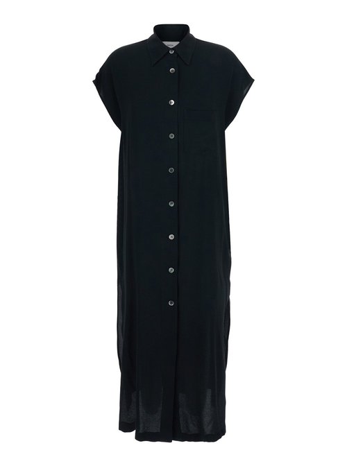 GrifOni Black LOng Dress With Classic Collar And ButtOn Closure On The FrOnt In Fabric - G1AB0049A99