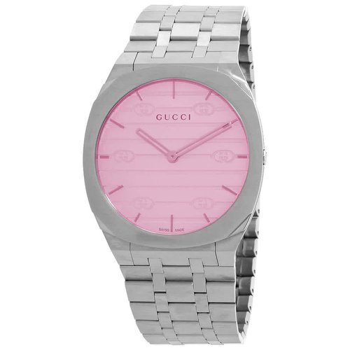 Gucci 25H Quartz Dial Ladies Watch YA163410 - Pink/Silver Tone - YA1634-0 DIA-ETER