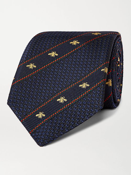 Gucci Bee And Web Silk Jacquard Tie - Blue - 451528-4E002-4074