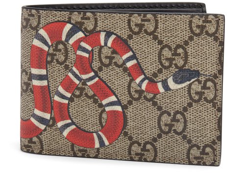 Gucci Bifold Wallet GG Supreme Kingsnake 4 Card Slots - Beige