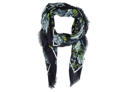 Gucci Blooms 400 Silk Scarf - Navy Blue