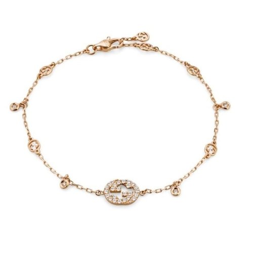 Gucci Bracelet Interlocking G With Diamonds Yba729403001 - Gold Tone/Pink/Rose Gold Tone - YBA729403001 INCHES
