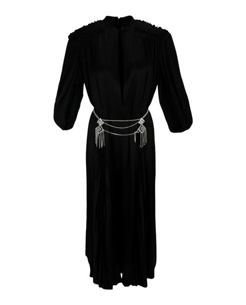 Gucci Cape Sleeve Open Front Crystal-Embellished Belted Gown - Black - 560862-ZABBV-1000