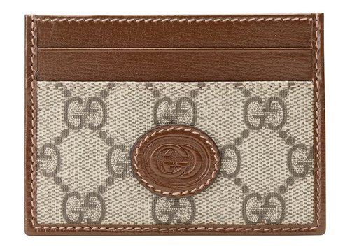 Gucci Card Case with Interlocking G - Beige/Ebony