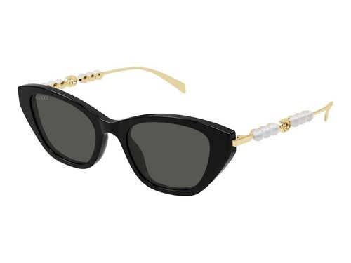 Gucci Cat Eye Sunglasses - Black Gold Grey/Grey (Gg1968S/001)