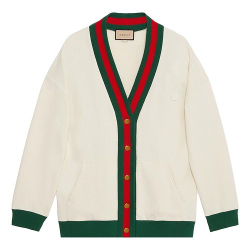Gucci Cotton Jersey Cardigan With Web - Off White - 752190-XJFV6-9150