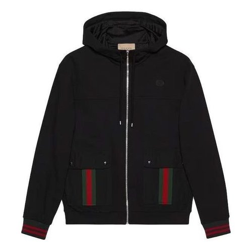 Gucci Cotton Jersey Hooded Jacket With Web - Black - 752187-XJFQV-1043