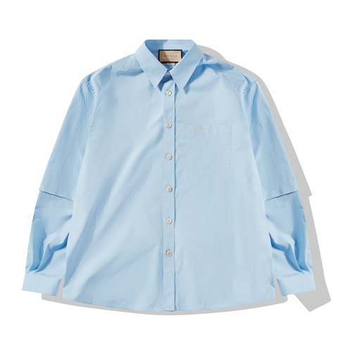 Gucci Cotton Poplin Shirt With Embroidery - Light Blue - 742715ZANU5