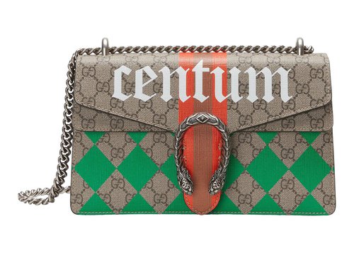 Gucci Dionysus Shoulder Bag Small GG Supreme Centrum Rhombus Print/in - Camel/Ebony