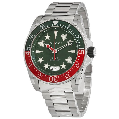 Gucci Dive Watch Quartz Dial Watch YA136222 - Green/Red/Silver Tone - YA1362-2 DIA-ETER
