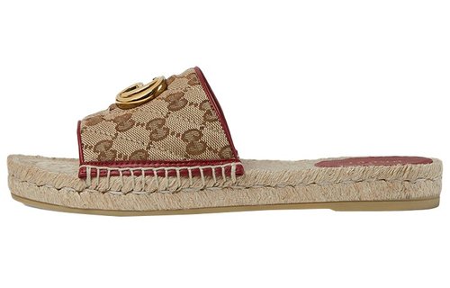 Gucci Double g Canvas Straw Woven Fashion Ebony Slippers - 349972