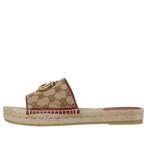 Gucci Double g Canvas Straw Woven Fashion Ebony Slippers - 620120-KQWM0-9761