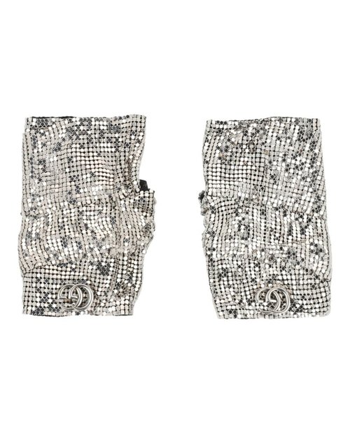 Gucci Double G Mesh Fingerless Gloves - Silver - 687192-3SACK-8160