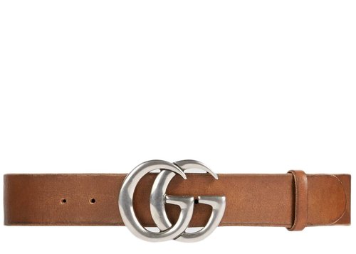 Gucci Double G Palladium Buckle Leather Belt 1.5"W - Cuir