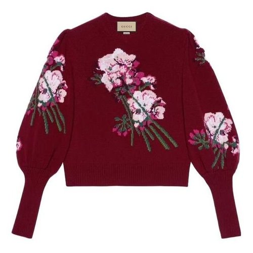 Gucci Floral-intarsia Wool Jumper - Burgundy - 664326-X1274-6412