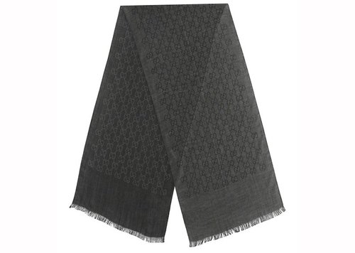 Gucci GG Jacquard Pattern Knit Scarf - Anthracite