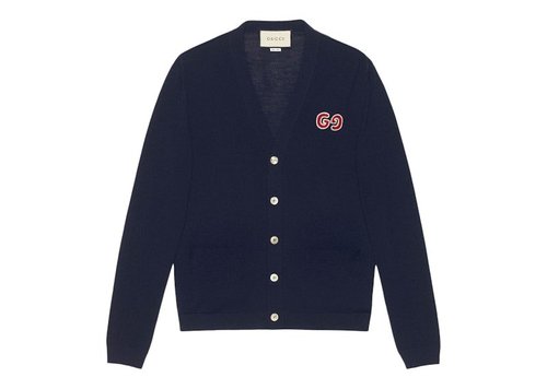 Gucci GG Logo Patch Cardigan - Dark Blue - 576815-XKA0W-4440