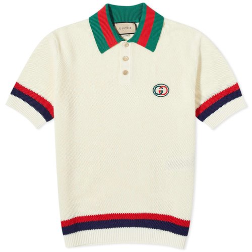 Gucci Knitted GG Logo Resort Polo Shirt - Ivory Red Green - 739954-XKC9O-9275