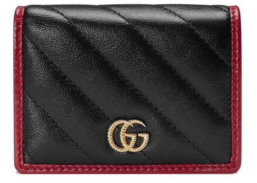 Gucci GG Marmont Card Case Wallet Diagonal Matelasse - Black/Cerise