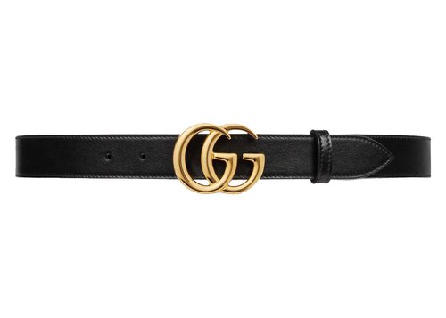 Gucci GG Marmont Leather Belt with Shiny Buckle 1 Width - Black