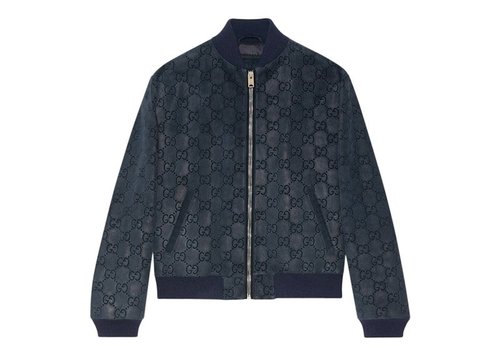Gucci GG Printed Suede Bomber Jacket - Navy Blue - 694616-XNAP0-4376