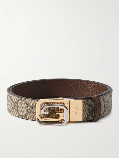Gucci 3cm Reversible Monogrammed Supreme Coated-Canvas and Full-Grain Leather Belt - 8358 - 715603-KAAAD-8358