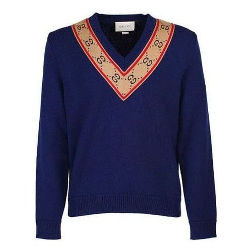 Gucci GG V-neck Wool Sweater - Blue - 577089-XKAUO-4912