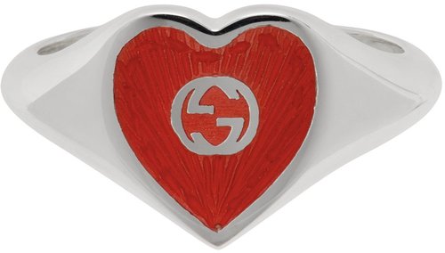 Gucci & Heart Interlocking G Ring - Silver/Red - YBC645544001